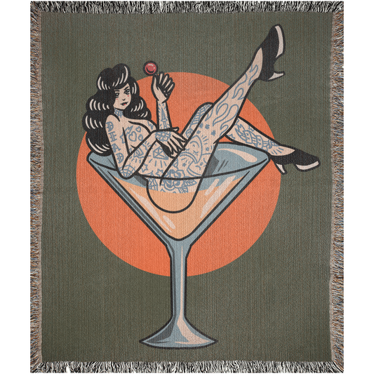 Miss Martini Traditional Tattoo Style - Woven Blanket - Foxlark Crystal Jewelry