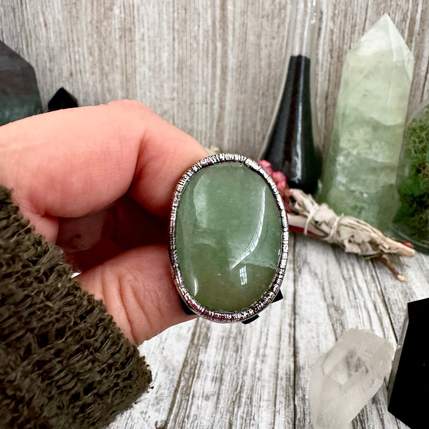 Green Aventurine Ring Silver Size 7 8 9 10 / Foxlark Collection