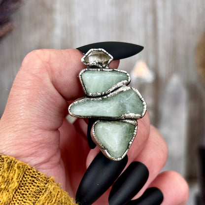Multi Stone Aquamarine Herkimer Diamond Ring In Silver Size 6.5 / Foxlark Collection