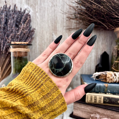 Spiderweb Obsidian Crystal Ring Fine Silver Size 9.5 / Foxlark Collection - One of a Kind