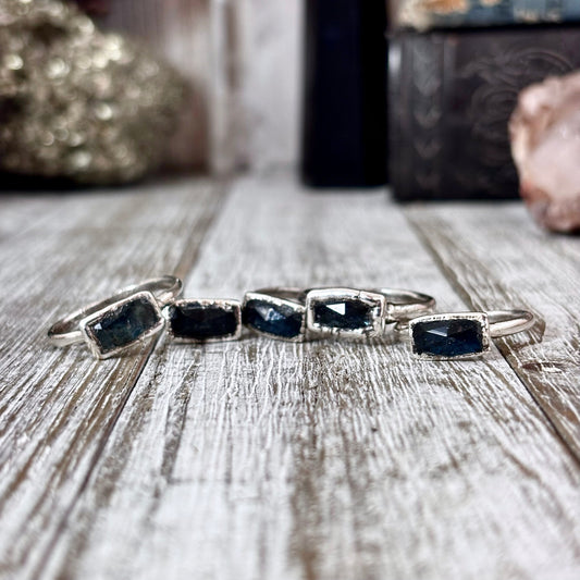Blue Kyanite Ring Fine Silver Small Faceted Stone Ring Size 5 6 7 8 9 10 11 / Foxlark Collection