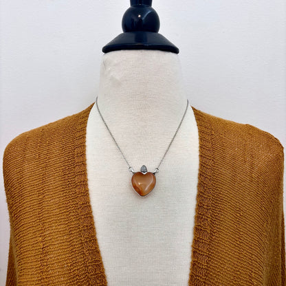 Carnelian Heart Rose Quartz Teardrop Statement Necklace in Fine Silver / Foxlark Collection - One of a Kind