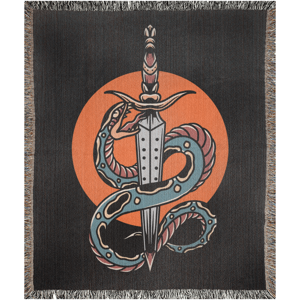 Snake and Sword Traditional Tattoo Style Woven Blanket - Foxlark Crystal Jewelry