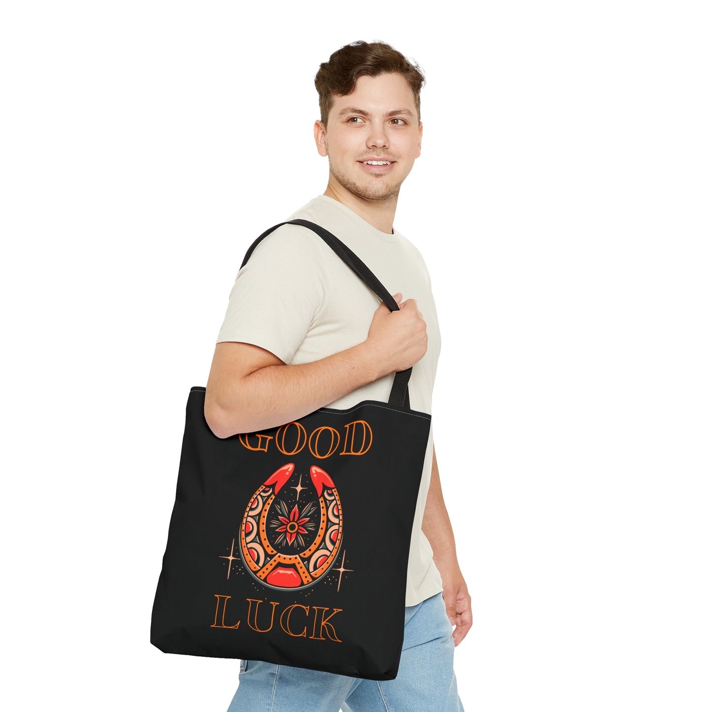 Copy of Good Luck Tattoo Tote Bag in Black / Vintage American Old School Traditional Tattoo Flash / Punk Rock Beach Shopping Bag Lucky - Foxlark Crystal Jewelry