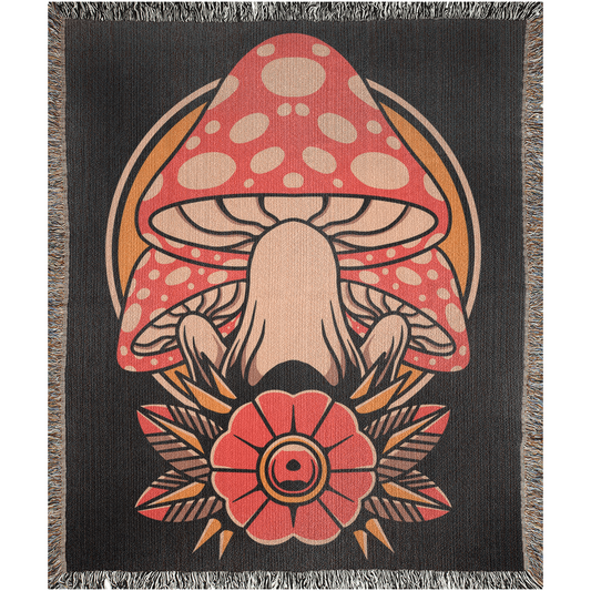 Mushroom Traditional Tattoo Style - Woven Blanket