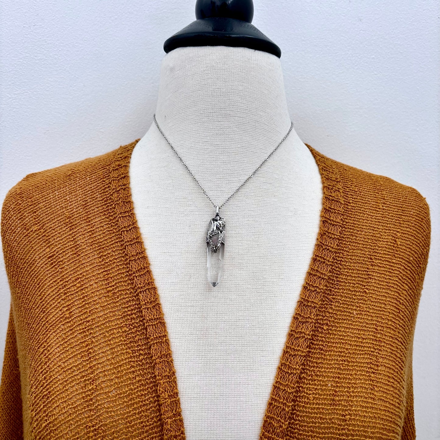 Clear Quartz & Peach Moonstone Crystal Statement Necklace in Fine Silver / Foxlark Collection - One of a Kind