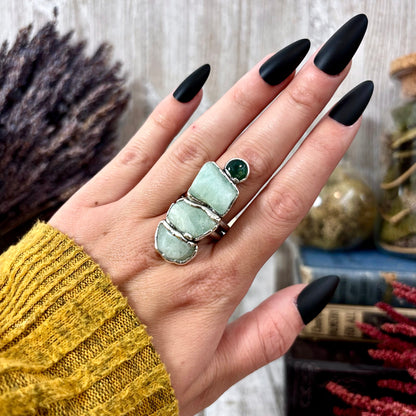 Multi Stone Aquamarine Moss Agate Ring In Silver Size 8.5 / Foxlark Collection