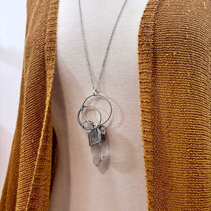 Big Raw Clear Quartz Crystal  Necklace in Fine Silver / Foxlark Collection - One of a Kind