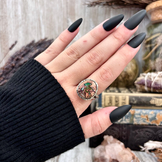 Fire Opal Crystal Ring Set in Fine Silver Size 7 / Foxlark Collection - One of a Kind