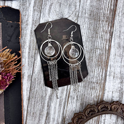 Tourmaline Quartz Hoop Fringe Earrings / Long Dangle Witchy Earrings