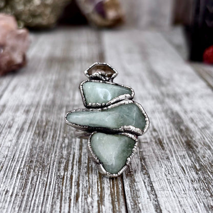 Multi Stone Aquamarine Herkimer Diamond Ring In Silver Size 6.5 / Foxlark Collection