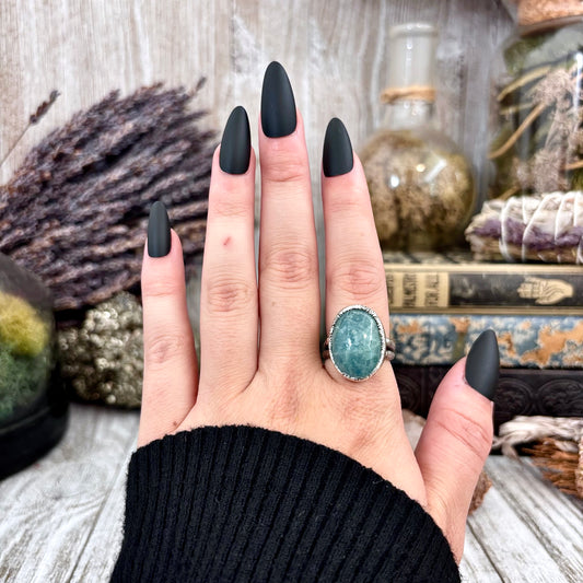 Aquamarine Crystal Ring Set in Fine Silver Size 7 / Foxlark Collection - One of a Kind