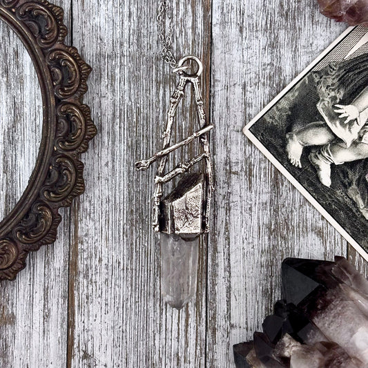 Raw Clear Quartz Crystal Necklace in Silver / Sticks & Stones Collection