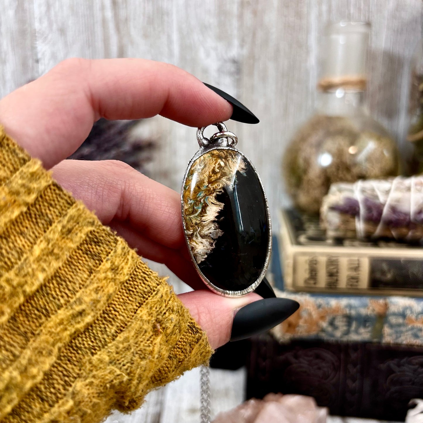 Fossilized Palm Root Crystal Necklace in Fine Silver / Foxlark Collection - One of a Kind