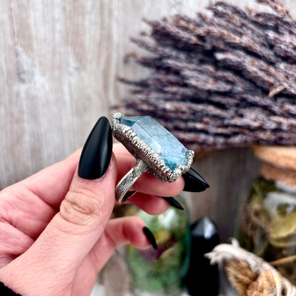 Aqua Aura Quartz Crystal Ring Set in Fine Silver Size 10 / Foxlark Collection - One of a Kind