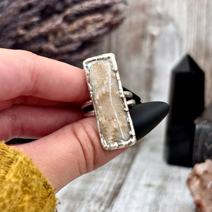 Fossilized Coral Ring Silver Size 7.5 / Foxlark Collection - One of a Kind