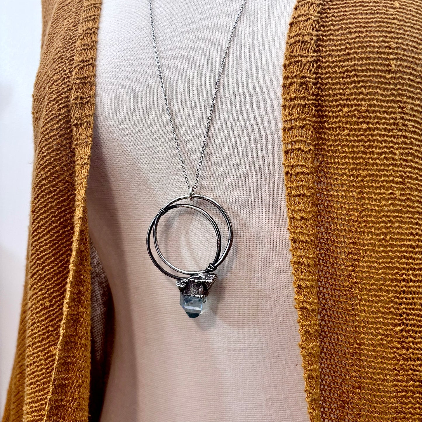 Raw Aqua Aura Quartz Crystal  Necklace in Fine Silver / Foxlark Collection - One of a Kind