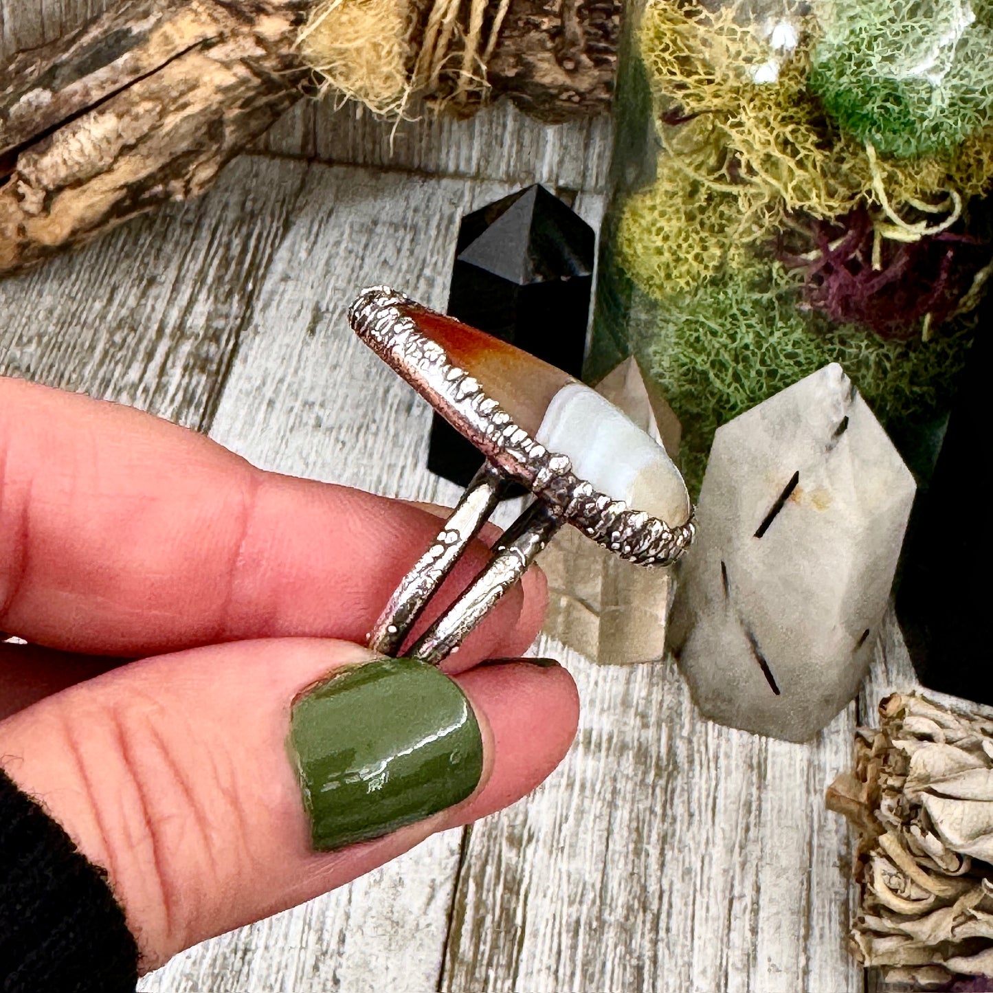 Carnelian Crystal Ring Fine Silver Size 9 / Foxlark Collection - One of a Kind
