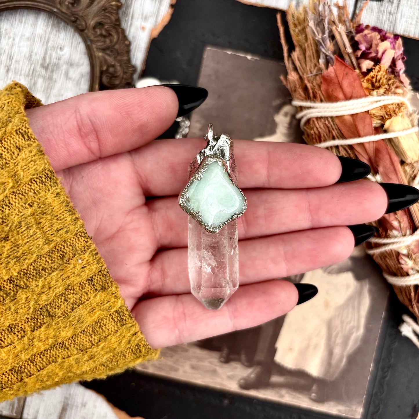 Clear Quartz & Aquamarine Crystal Statement Necklace in Fine Silver / Foxlark Collection