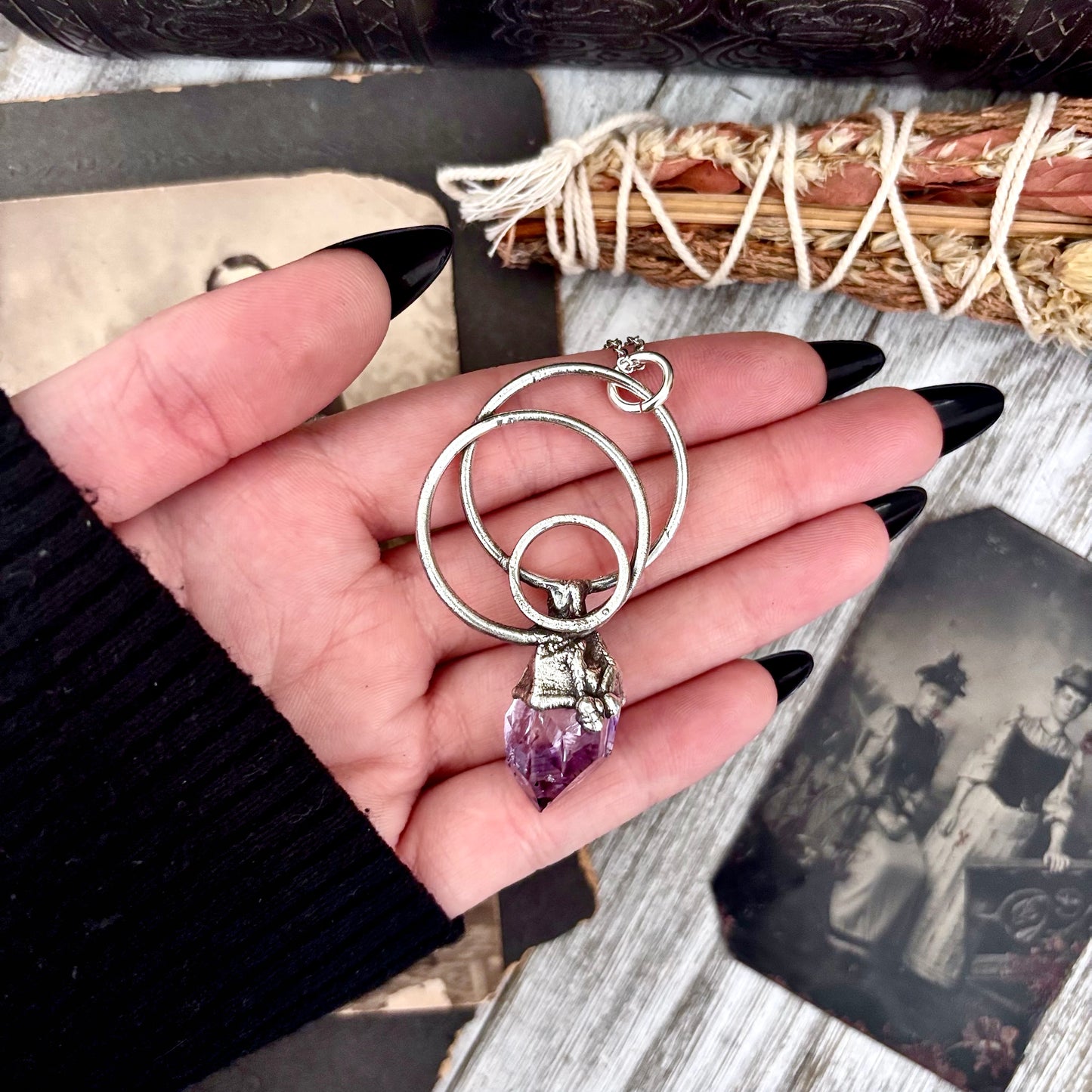 Big Raw Amethyst Necklace in Fine Silver / Foxlark Collection - One of a Kind