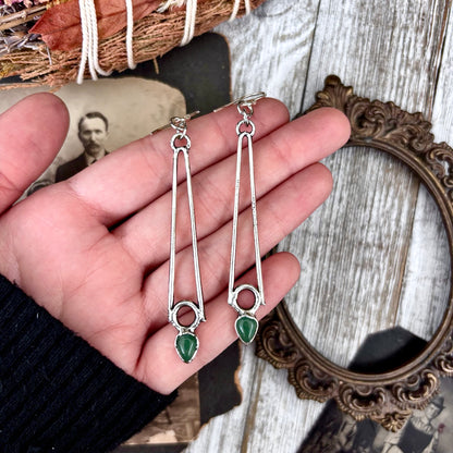 Aventurine Fine Silver Crystal Earrings / Long Dangle Witchy Earrings