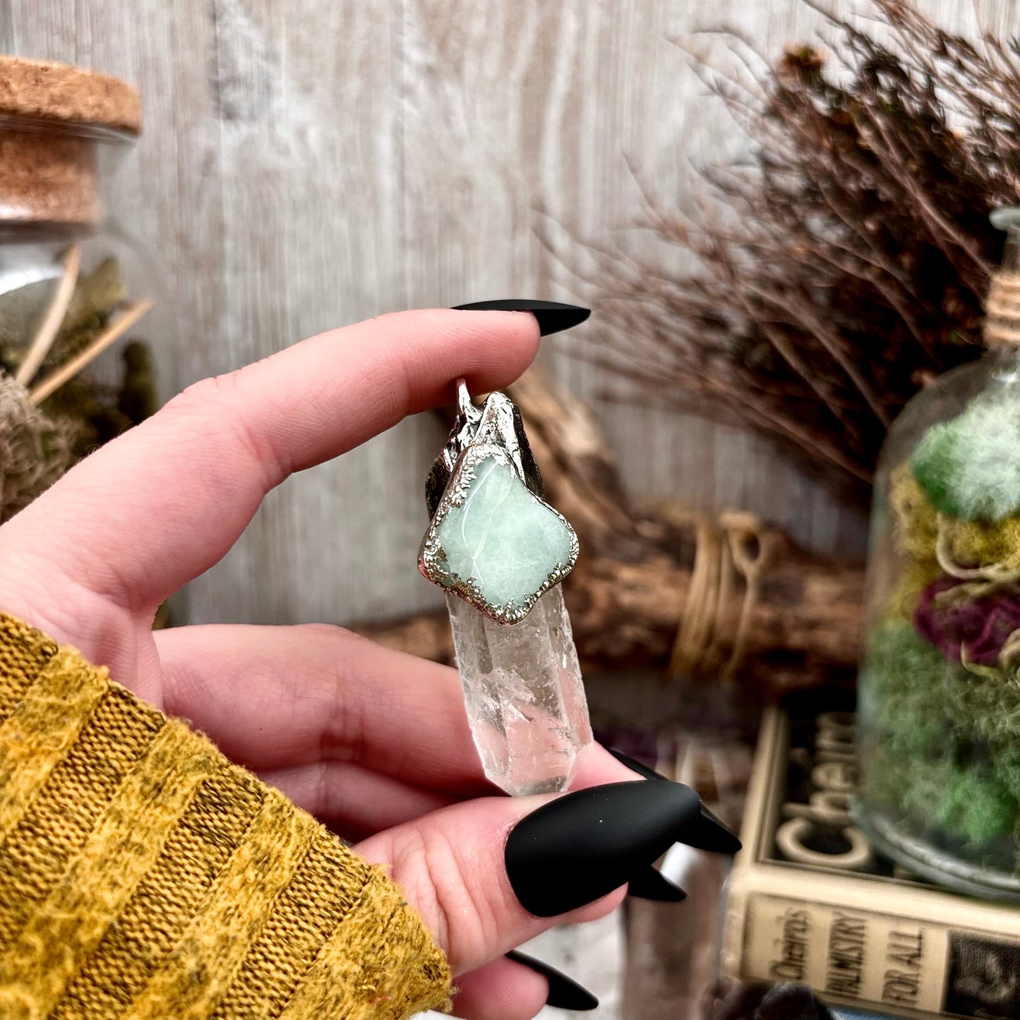 Clear Quartz & Aquamarine Crystal Statement Necklace in Fine Silver / Foxlark Collection