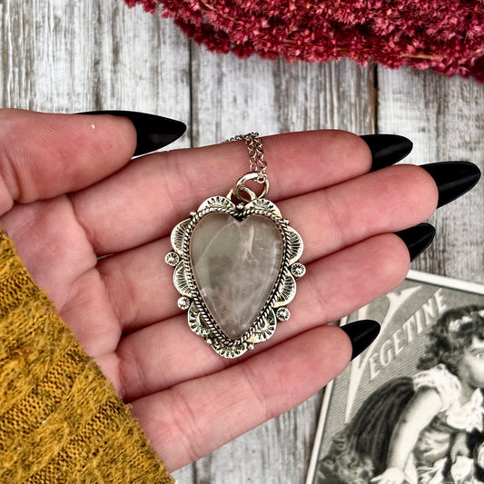 Rose Quartz Crystal Heart Necklace in Sterling Silver  -Designed by FOXLARK Collection