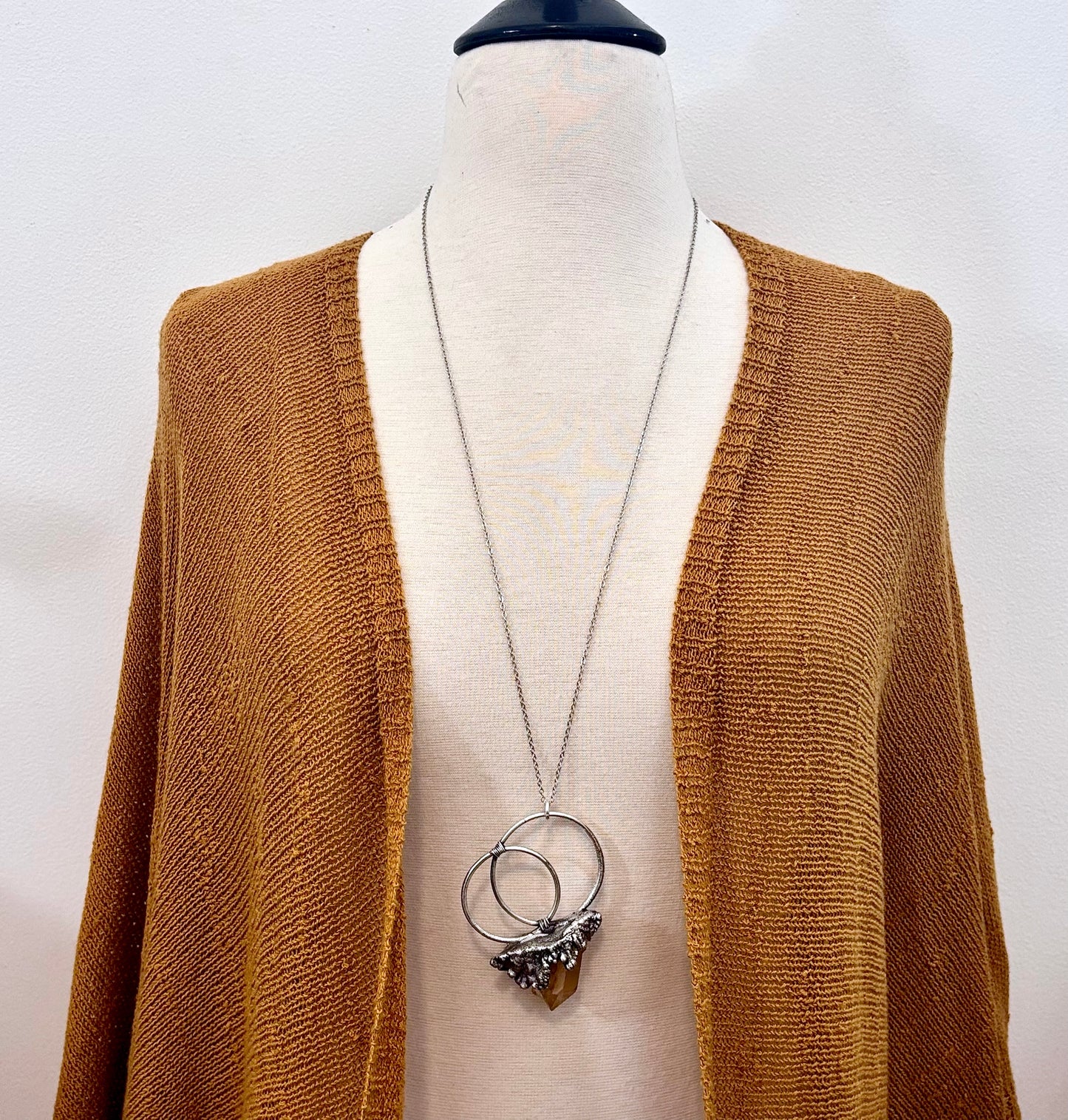 Big Raw Tangerine Quartz Crystal Necklace in Fine Silver / Foxlark Collection - One of a Kind