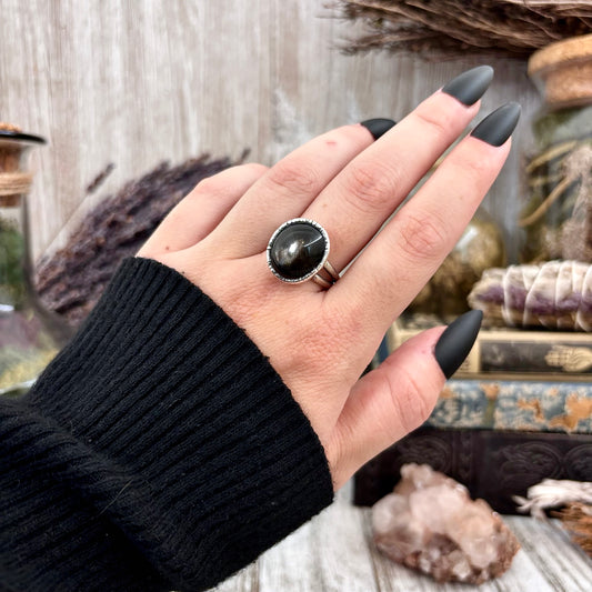 Black Star Sunstone Ring in Silver Size 8.5/ Foxlark Collection - One of a Kind