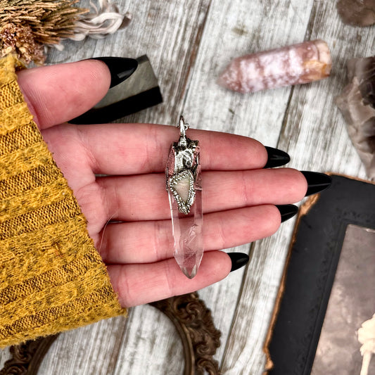 Clear Quartz & Peach Moonstone Crystal Statement Necklace in Fine Silver / Foxlark Collection - One of a Kind