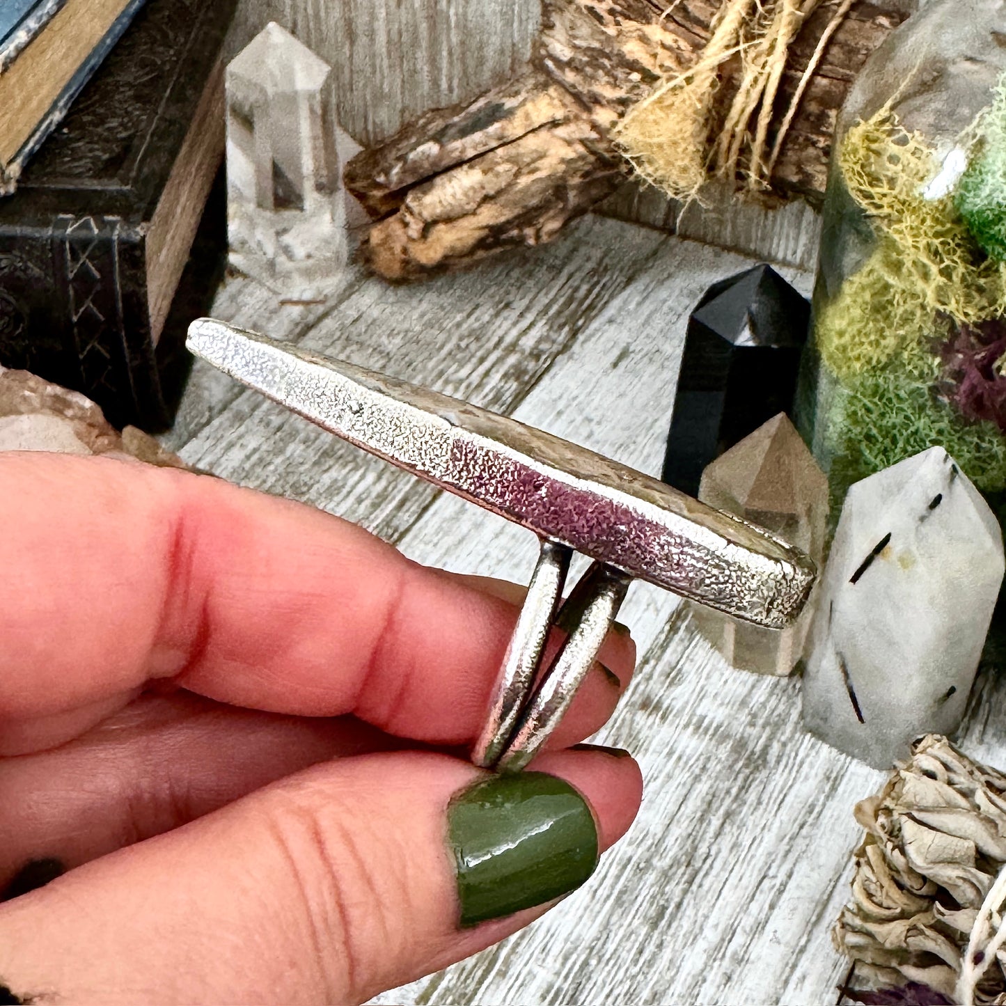 Big Fossilized Coral Crystal Ring Fine Silver Size 8.5 / Foxlark Collection - One of a Kind
