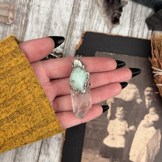 Clear Quartz & Aquamarine Crystal Statement Necklace in Fine Silver / Foxlark Collection