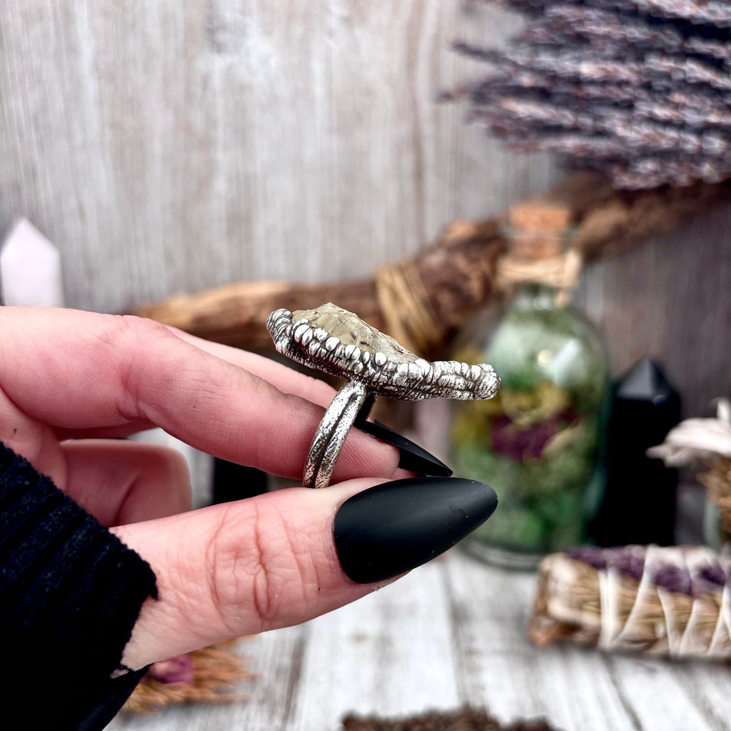 Raw Citrine Crystal Point Ring Set in Fine Silver Size 6 / Foxlark Collection - One of a Kind