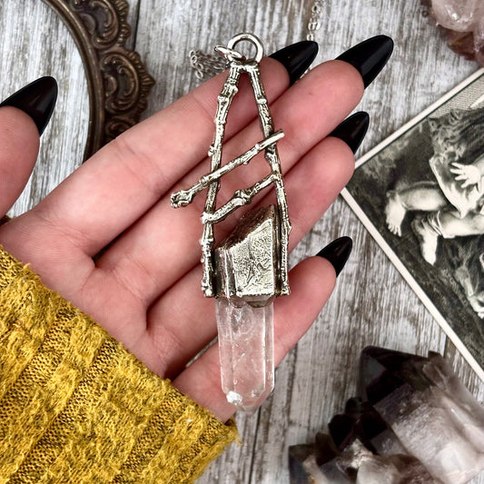 Raw Clear Quartz Crystal Necklace in Silver / Sticks & Stones Collection