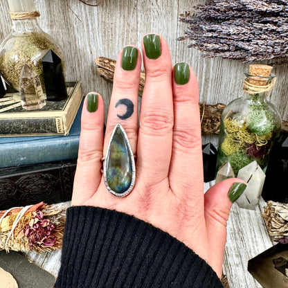 Labradorite Crystal Ring Fine Silver Size 9 / Foxlark Collection - One of a Kind