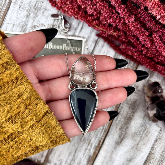 Multi Stone Garden Quartz Spiderweb Obsidian Necklace Silver / Foxlark Collection