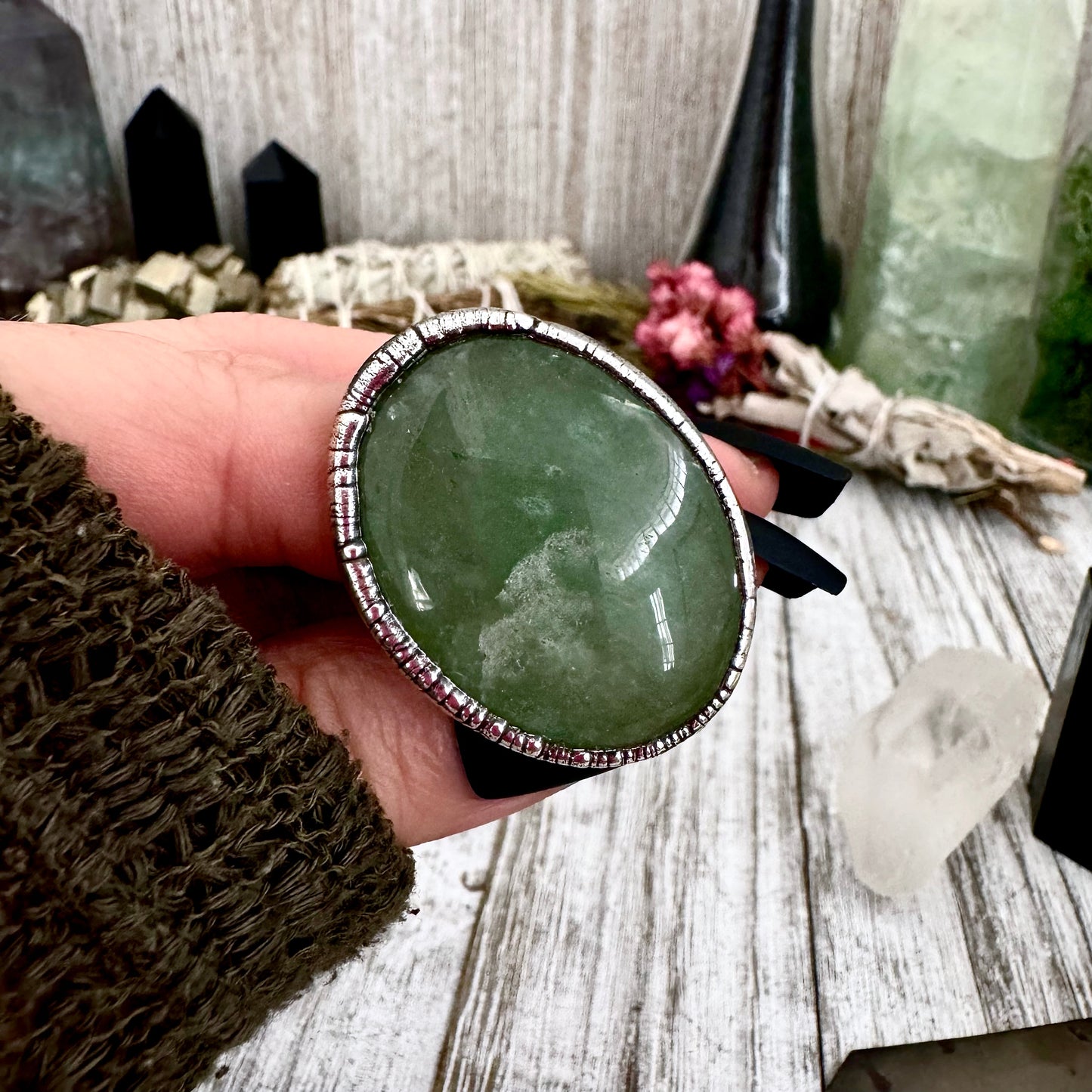 Green Aventurine Ring Silver Size 7 8 9 10 / Foxlark Collection