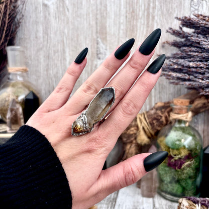 Two Stone Raw Smoky Quartz and Citrine Ring in Fine Silver Size 8.5 / Foxlark Collection - One of a Kind