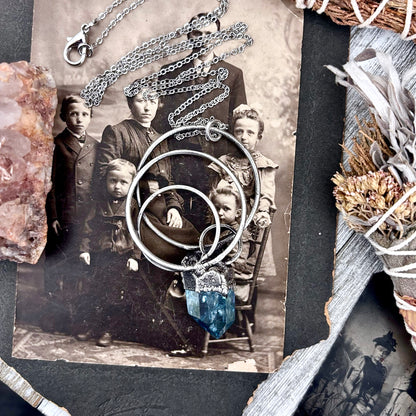 Raw Aqua Aura Quartz Crystal  Necklace in Fine Silver / Foxlark Collection - One of a Kind