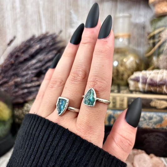 Blue Kyanite Triangle Ring Fine Silver Small Faceted Stone Ring Size 5 6 7 8 9 10 11 / Foxlark Collection