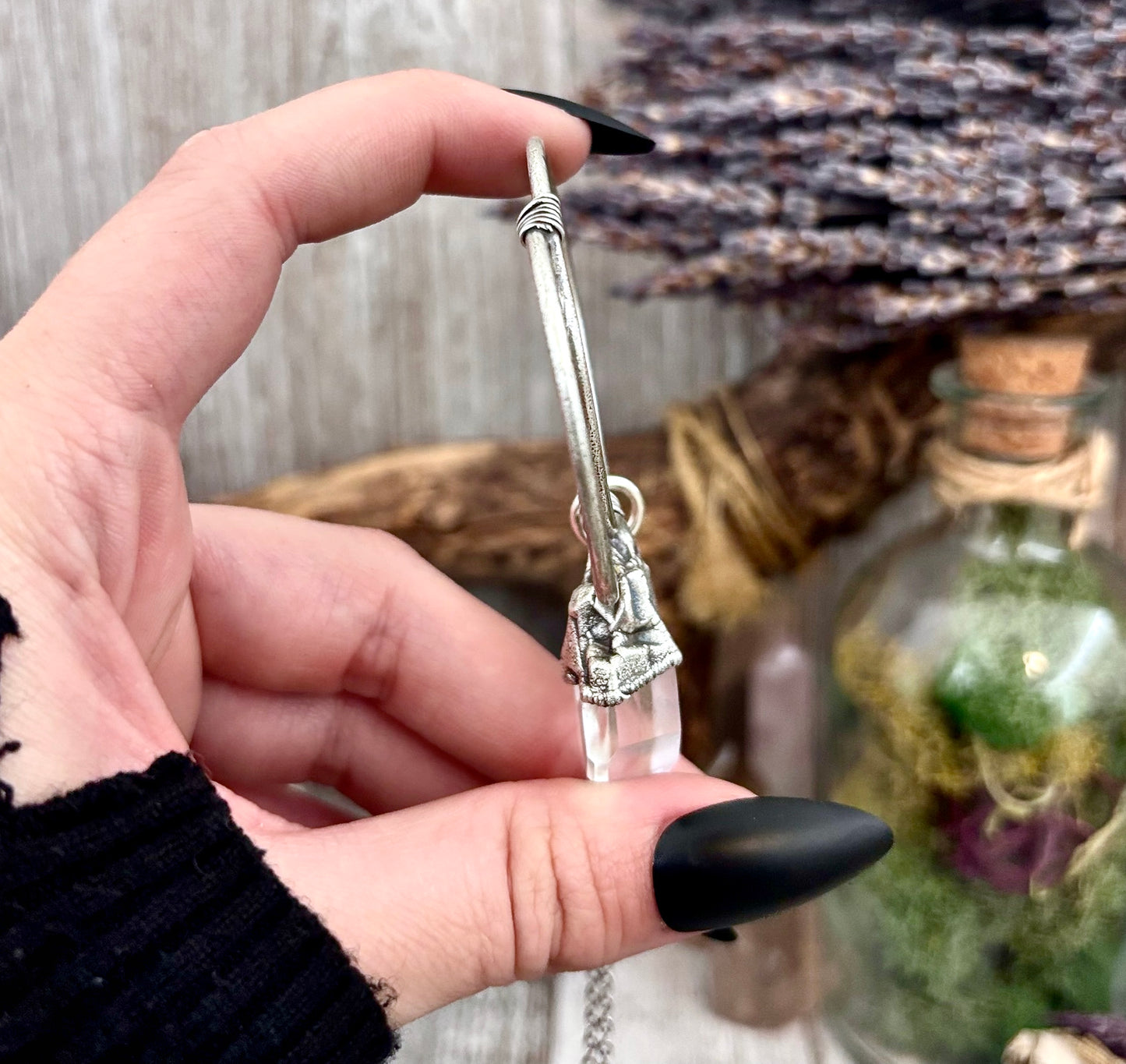 Big Raw Clear Quartz Crystal  Necklace in Fine Silver / Foxlark Collection - One of a Kind