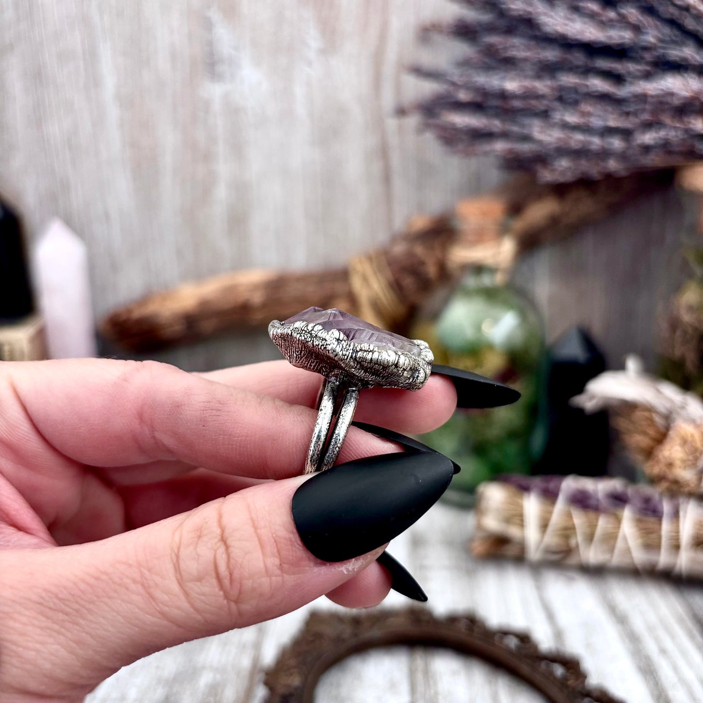 Raw Amethyst Crystal  Ring Set in Fine Silver Size 7 / Foxlark Collection - One of a Kind