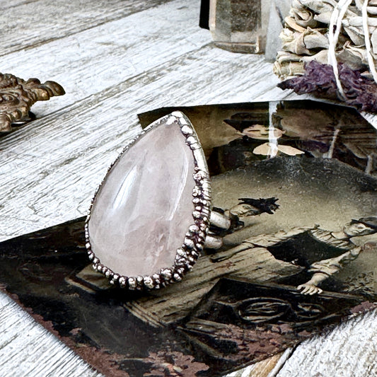 Rose Quartz Crystal Ring Fine Silver Size 7 / Foxlark Collection - One of a Kind