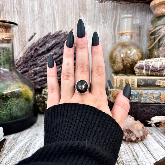 Black Star Sunstone Ring in Silver Size 8.5/ Foxlark Collection - One of a Kind