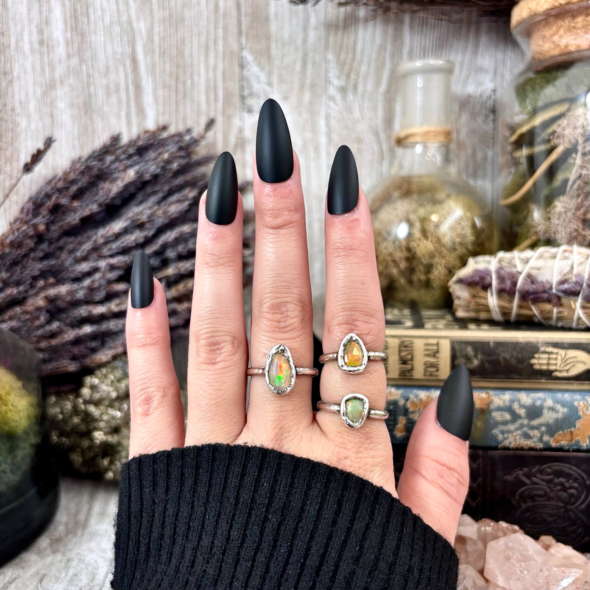 Opal Ring Fine Silver Small Faceted Stone Ring Size 5 6 7 8 9 10 11 / Foxlark Collection FOXLARK