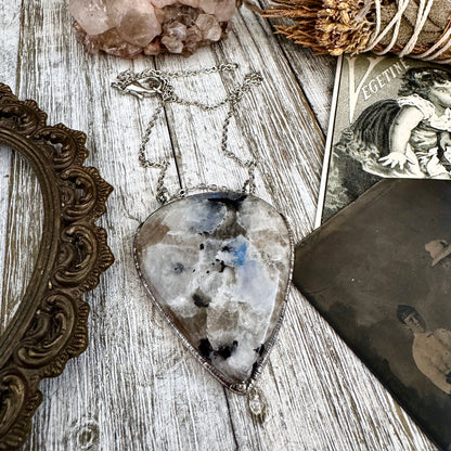 Big Rainbow Moonstone Necklace in Fine Silver / Foxlark Collection - One of a Kind