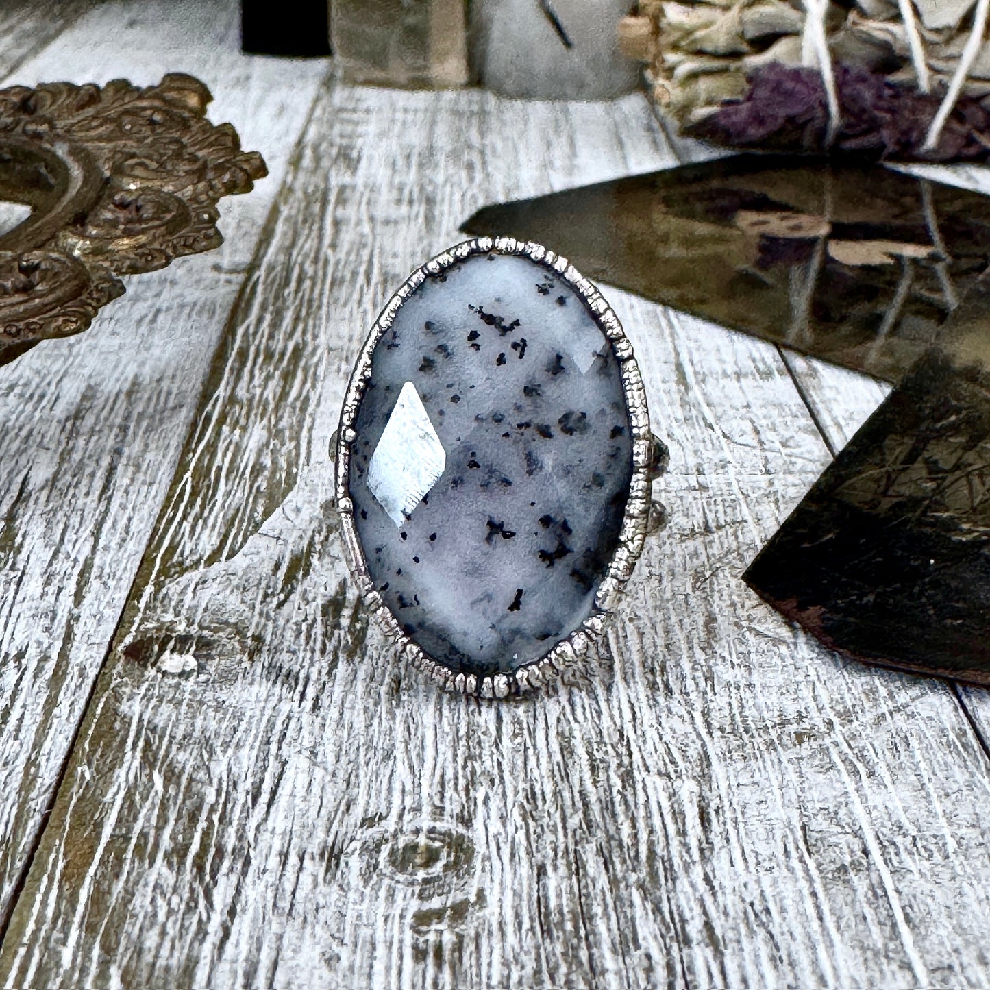 Dendritic Agate Crystal Ring Fine Silver Size 9 / Foxlark Collection - One of a Kind