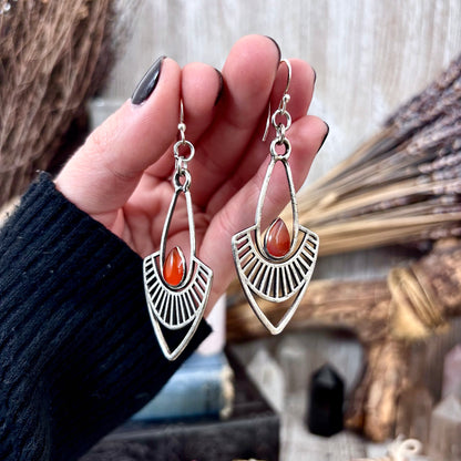 Carnelian Fine Silver Crystal Earrings / Long Dangle Witchy Earrings