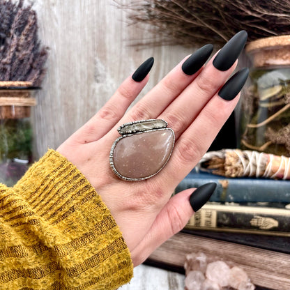 Peach Moonstone Clear Quartz Crystal Ring Set in Fine Silver Size 9 / Foxlark Collection - One of a Kind