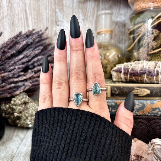 Blue Kyanite Triangle Ring Fine Silver Small Faceted Stone Ring Size 5 6 7 8 9 10 11 / Foxlark Collection